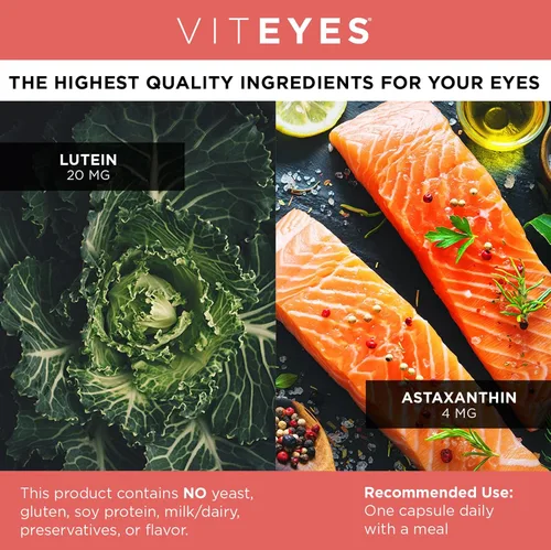 Miniatura 3 de Viteyes Luteína y astaxantina: alivia la fatiga ocular, hidrata y reafirma la piel, protección contra la luz azul, apoyo inmunológico, 20 mg