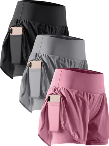 Cadmus - Pantalones cortos de entrenamiento para mujer 2 en 1, para gimnasio, atlético. Pantalones cortos de entrenamiento con bolsillos para