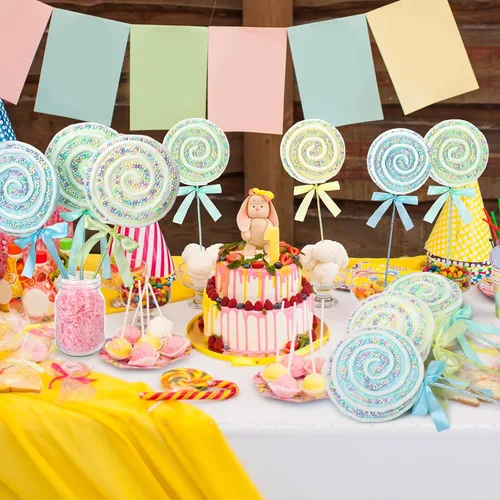 Miniatura 7 de JellyArch 6 piezas de 16 pulgadas grandes decoraciones de fiesta de caramelos gigantes de piruleta con palos para árbol de Navidad, piruleta pastel