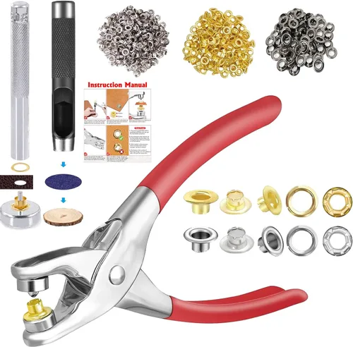 Miniatura 10 de Kit de herramientas de ojales con 605 piezas, ojales y arandelas de 1/2 pulgada en oro, plata, negro, dos juegos de herramientas de instalación