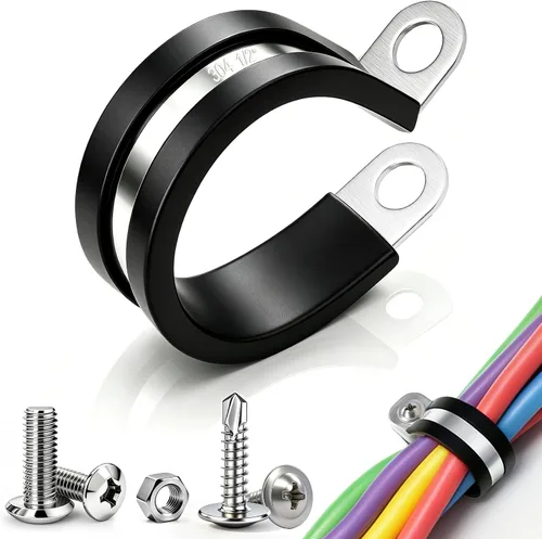 Miniatura 13 de Taiss 40 piezas de abrazaderas de cable de 3/4 pulgada, abrazaderas de alambre aisladas de goma de acero inoxidable 304, abrazaderas en bucle