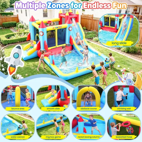 Miniatura 2 de AKEYDIY Casa de Rebote, Castillo Inflable de Rebote con Soplador para Niños de 3-10, Parque Acuático de Casa de Rebote para Exteriores/Interiores