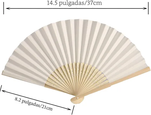 Miniatura 2 de 50 abanicos de mano de papel con bolsas de organza, abanicos plegables de mano de bambú para bricolaje, recuerdos decorativos de fiesta de boda Crema