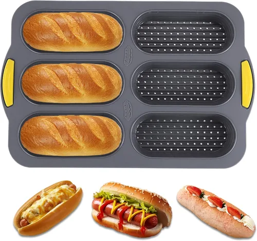 Miniatura 9 de Molde de pan de silicona de 4 cavidades, sartén antiadherente para pan de masa madre y sartén para pan baguette resistente al calor, moldes para pan