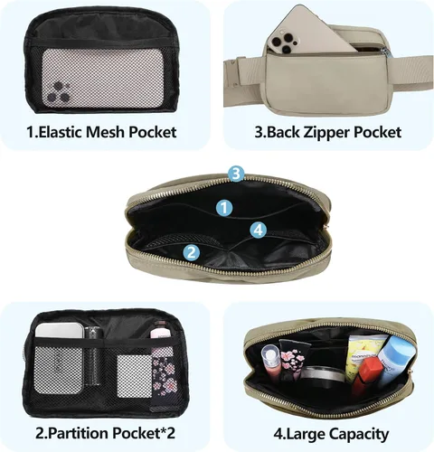 Miniatura 3 de VOROLO Riñonera para mujeres y hombres, bolsa cruzada, bolsa de cinturón con correa ajustable, Wood Grey, Talla única