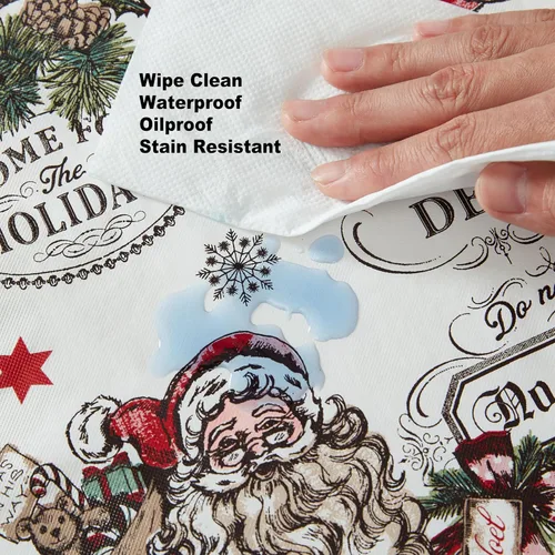 Miniatura 7 de Newbridge Mantel cuadrado de vinilo vintage de Navidad de 52 x 52 pulgadas con reverso de franela, estampado retro de Papá Noel, muñeco de nieve