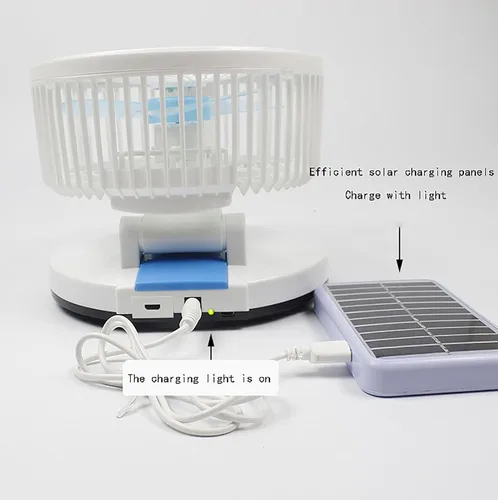 Miniatura 6 de Ventilador solar plegable para exteriores, carga USB, lámpara colgante de pared, dormitorio de estudiantes, oficina, ventiladores eléctricos, Dorado