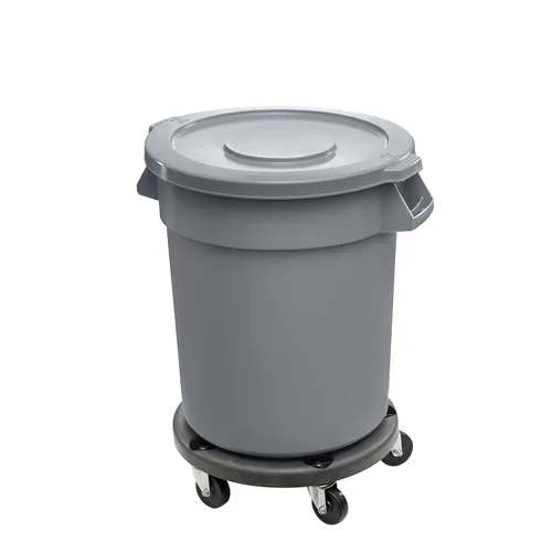 Zedfire - Cubo de basura comercial redondo gris de 32 galones con tapa y plataforma, cubo de basura de cocina, papelera para interiores, papelera