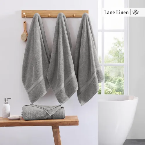 Miniatura 3 de Lane Linen Juego de 4 toallas de baño de 100 % algodón (35 x 66 pulgadas), juego de toallas de baño extragrandes de algodón sin torsión, secado Gris