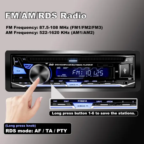 Miniatura 5 de Estéreo de coche de un solo DIN con reproductor de CD/DVD Bluetooth Radio FM/AM/RDS Receptor de audio USB SD AUX