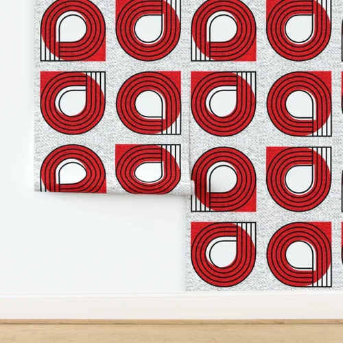 Miniatura 4 de Muestras de papel tapiz para despegar y pegar, Bauhaus rojo y blanco, moderno, abstracto, geométrico, círculos negros, gráfico, papel tapiz