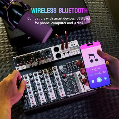 Miniatura 4 de Mezclador de Audio Profesional, Interfaz de Audio de 4 Canales Mesa de Sonido Sistema Monitor de Consola de Mezcla, NEW BAXS Mezclador DJ Bluetooth