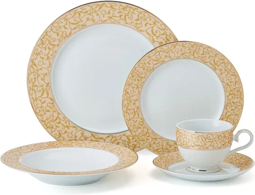Miniatura 2 de Mikasa Parchment - Juego de vajilla de 40 piezas, servicio para 8, platos de porcelana duraderos, cuencos y tazas con diseño contemporáneo, apto