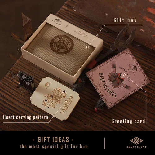 Miniatura 6 de skneephate Cartera personalizada de lobo para hombres, billeteras triples para hombres, con bloqueo Rfid, carteras de cuero, regalos para él