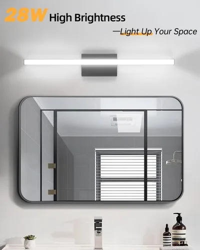 Miniatura 3 de Barra de luz LED moderna para tocador de baño, 30 pulgadas, 28 W, 2400 lúmenes, 5CCT, regulable, lámpara de baño negra e iluminación de espejo
