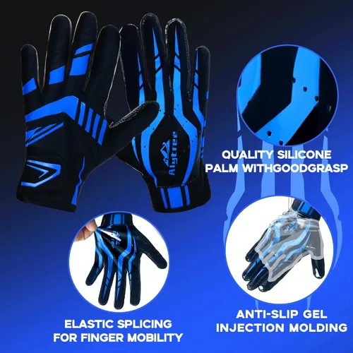 Miniatura 2 de Guantes de fútbol americano para niños de 8-12 años, guantes antideslizantes para receptor abierto juvenil, guantes de silicona de rendimiento
