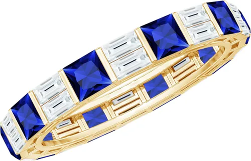 Miniatura 10 de Certified Lab Grown Blue Sapphire Eternity Band, AAAA Quality, Sapphire Moissanite Anniversary Ring - Ready To Gift