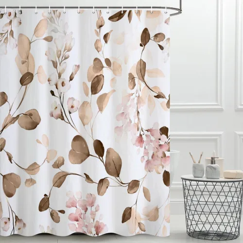 Miniatura 11 de Cortina de ducha pequeña de eucalipto azul acuarela, juego de cortinas de ducha pequeñas impermeables con diseño floral de primavera con ganchos, 36