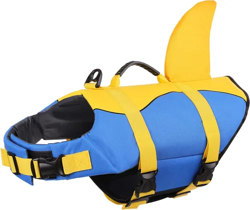 Miniatura 12 de Queenmore - Chaleco salvavidas Ripstop de tiburón para perro, ajustable, con alta flotabilidad y asa de rescate duradera, para perros pequeños