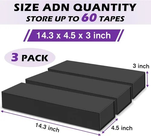 Miniatura 3 de Paquete de 3 cajas de almacenamiento de cinta de casete, soporte de cinta para almacenar 60 casetes, organizador de almacenamiento de medios