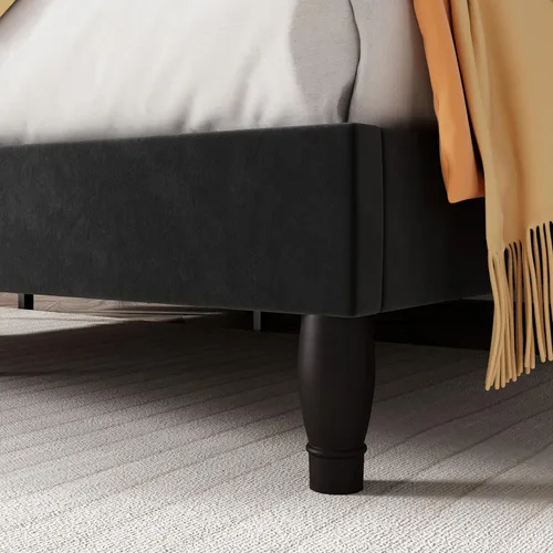 Miniatura 5 de SHA CERLIN Marco de cama tamaño completo con cabecera ajustable/Tapizado de terciopelo/Capitoné con botones de diamante y tachuelas de metal/No