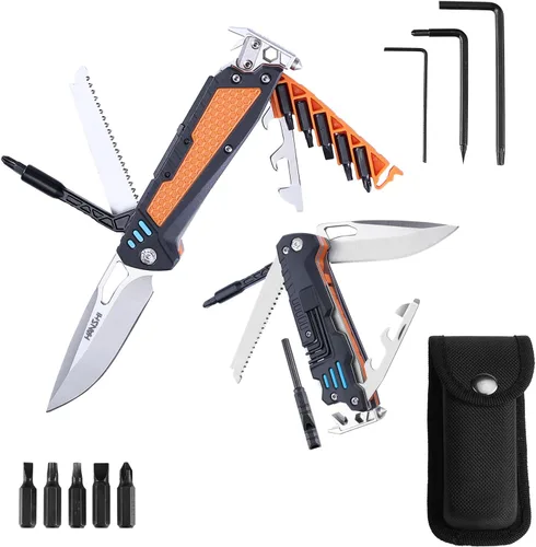 Miniatura 16 de HANSHI Llave Inglesa Ajustable Multiherramienta Martillo para Supervivencia, 16 en 1 Alicates Multiherramientas con Funda de Nylon, Navaja