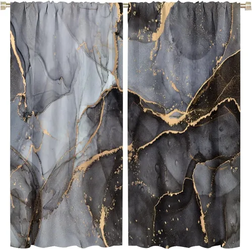 Cortinas de mármol modernas, de lujo, color negro, gris, dorado, textura estética, arte impreso para sala de estar, dormitorio, baño, bolsillo para