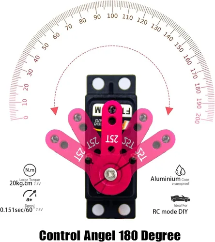 Miniatura 5 de FEETECH Servo motor de 44.1 lbs 7.4 V de alto voltaje impermeable de alto par RC servo servo de metal completo servo digital, caja de aluminio