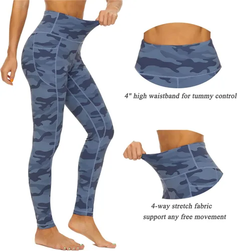 Miniatura 3 de iniber Pantalones de yoga de cintura alta con bolsillos para mujer, elásticos en 4 direcciones, suaves, para correr, entrenamiento, pantalones