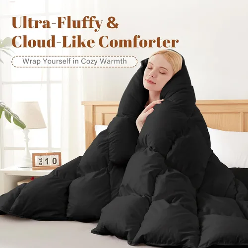 Miniatura 5 de Relleno de edredón de fibra de plumas y plumón tamaño Queen, funda 100% algodón, relleno de edredón negro para todas las estaciones, ropa de cama