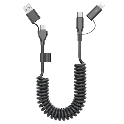 Cable USB-C y Lightning en espiral 2 en 1, cable de carga para iPhone 17 16 de 3 pies, cable de carga rápida de 60 W para iPhone 15, Samsung Galaxy
