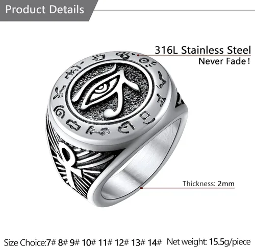 Miniatura 5 de U7 Jewelry Ankh Rings Ancient Egyptian Eye of Ra Horus Ring Stainless SteelGold PlatedBlack Color Egypt Symbol Rings for Men Women
