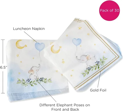 Miniatura 6 de Kate Aspen Elephant Baby Shower - Servilletas de papel de 2 capas, color azul (juego de 30) Little Peanut, servilletas decorativas gruesas
