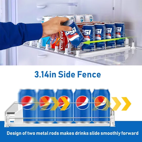 Miniatura 2 de Organizador de bebidas para refrigerador, dispensador organizador de latas de soda para refrigerador con deslizamiento automático de empuje, 3 filas