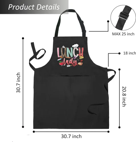 Miniatura 6 de Delantales de Señora del Almuerzo con Bolsillos, Regalos para Señoras del Almuerzo, Regalos para Trabajadores de Cafetería, Delantal Ajustable