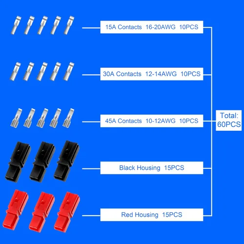 Miniatura 2 de Kit surtido de conectores de alimentación, terminales de batería de desconexión rápida y terminales modulares (AWG10-20, 15/30/45 Amp) - 60