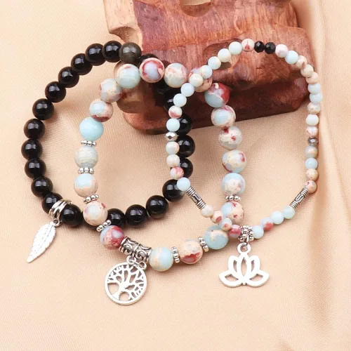 Miniatura 3 de UEUC - Pulseras Reiki, apilables, de piedras curativas, cristales, con dije del árbol de la vida, yoga y hoja de loto, contra la ansiedad