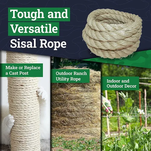 Miniatura 4 de Cuerda de sisal trenzada (3/16 pulgadas - 1 pulgada) - Nudos SGT - Todas las fibras naturales - Resistente a la humedad y a la intemperie - Marina