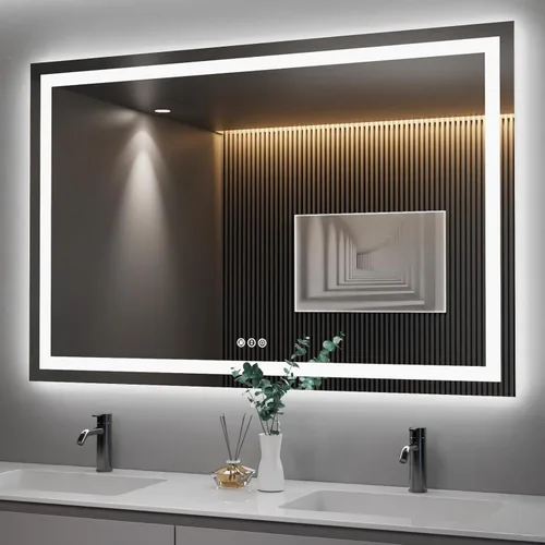 Miniatura 43 de Amorho Espejo de baño LED de 24 x 32 pulgadas con luces, iluminación frontal y retroiluminación, regulable continuamente, antiniebla, vidrio Frente
