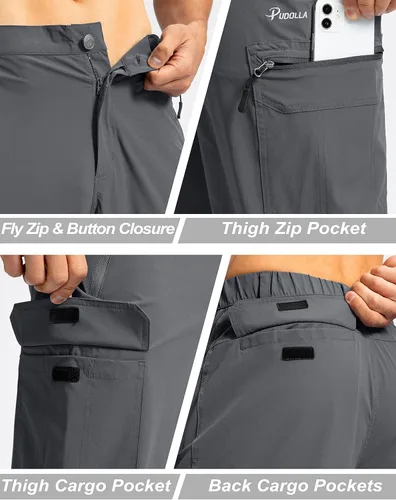 Miniatura 3 de Pudolla Pantalones cargo de senderismo para hombre pantalones ligeros de viaje para exteriores con múltiples bolsillos para pesca campamento trabajo