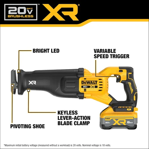Miniatura 3 de DEWALT Kit de sierra recíproca inalámbrica XR de 20 V MAX XR POWERPACK con batería y cargador incluidos (DCS384WW1)