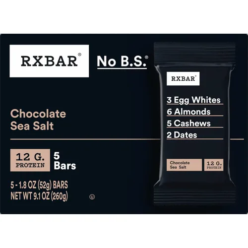 Miniatura 8 de RXBAR Barritas de proteína, 12g de proteína, snacks sin gluten, chocolate con sal marina (6 cajas, 30 barras)