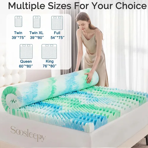 Miniatura 6 de SOOSLEEPY Cubrecolchón de espuma viscoelástica de 3 pulgadas y 7 zonas, tamaño individual, con infusión de gel refrigerante, para aliviar la presión