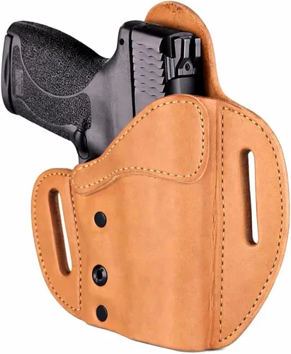 Urban Carry - Funda OWB de cuero con cierre en marrón - Diseño híbrido seguro y cómodo de cuero/polímero para un ocultamiento óptimo | Opciones para