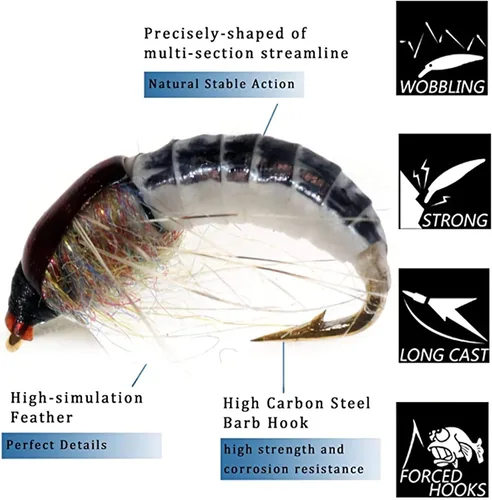 Miniatura 4 de Señuelos de pesca con mosca hechos a mano, 6 piezas, moscas húmedas, ninfa, scud