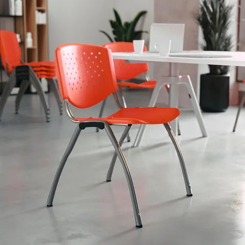 Miniatura 11 de BizChair Casa y Oficina Silla de Pila de Plástico Verde con Respaldo Perforado - Silla de Invitados