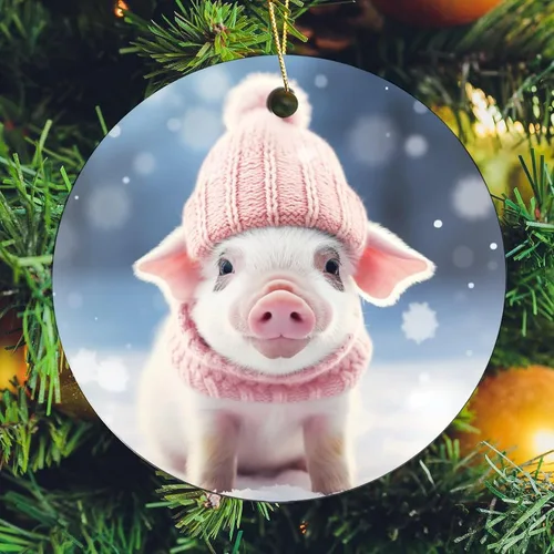 Miniatura 6 de Adorno de animales de granja, cerdo, adornos para árbol de Navidad, animales de granja para niños y niñas, decoración redonda de cerámica