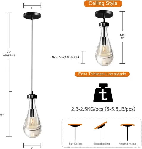 Miniatura 5 de Luces Colgantes Modernas en Forma de Gota de Lluvia Juego de 2, Luces Colgantes de Bronce para Isla de Cocina, Luz Colgante Negra Luces de Isla