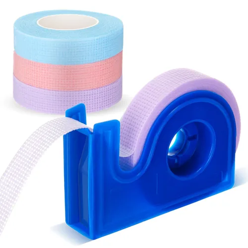 Maitys 3 rollos de cinta de pestañas para extensiones de pestañas con cortador dispensador, tela transpirable, cinta de polietileno debajo de los