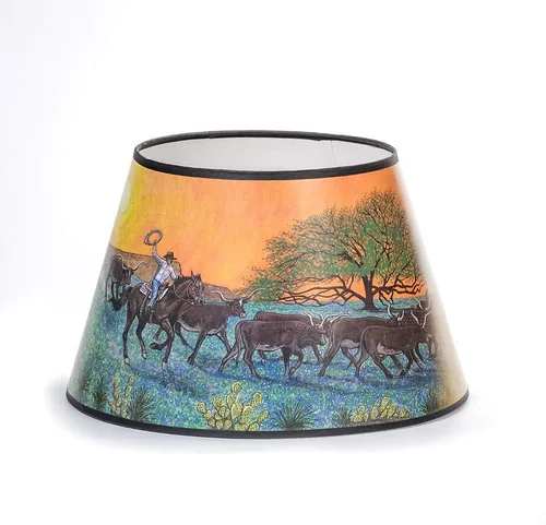 Aladdin Pantalla de lámpara de aceite de pergamino, accesorio de base de 14 pulgadas, diseño de paseo en el atardecer